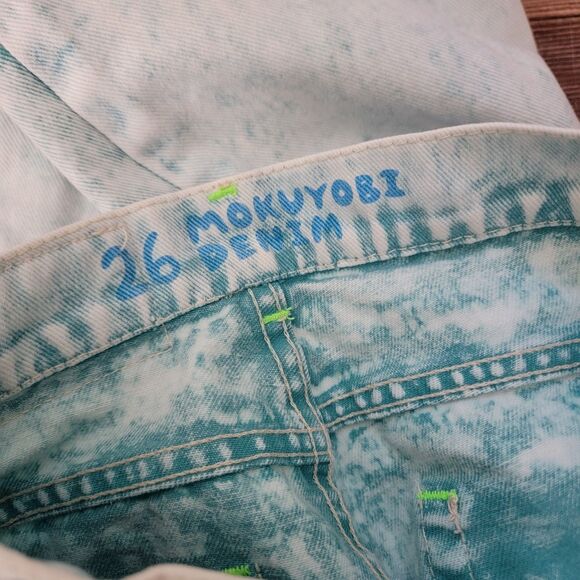 Mokuyobi Denim Jeans Women 26 Mint Green Acid Wash High Rise Tapered Pants Retro - Picture 10 of 12